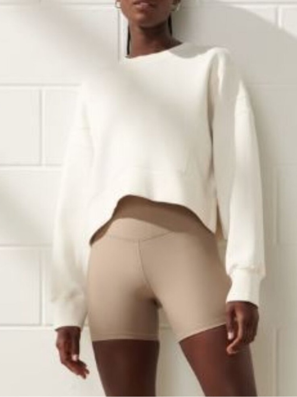 A&F YPB Your Personal Best Cream Neoknit Cropped Mini Crew Sweatshirt New